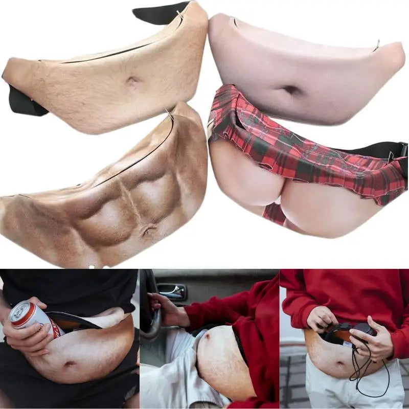ZTBBAO Realistic Fake Belly Fanny Pack — Funny Prank Waist Bag for Parties