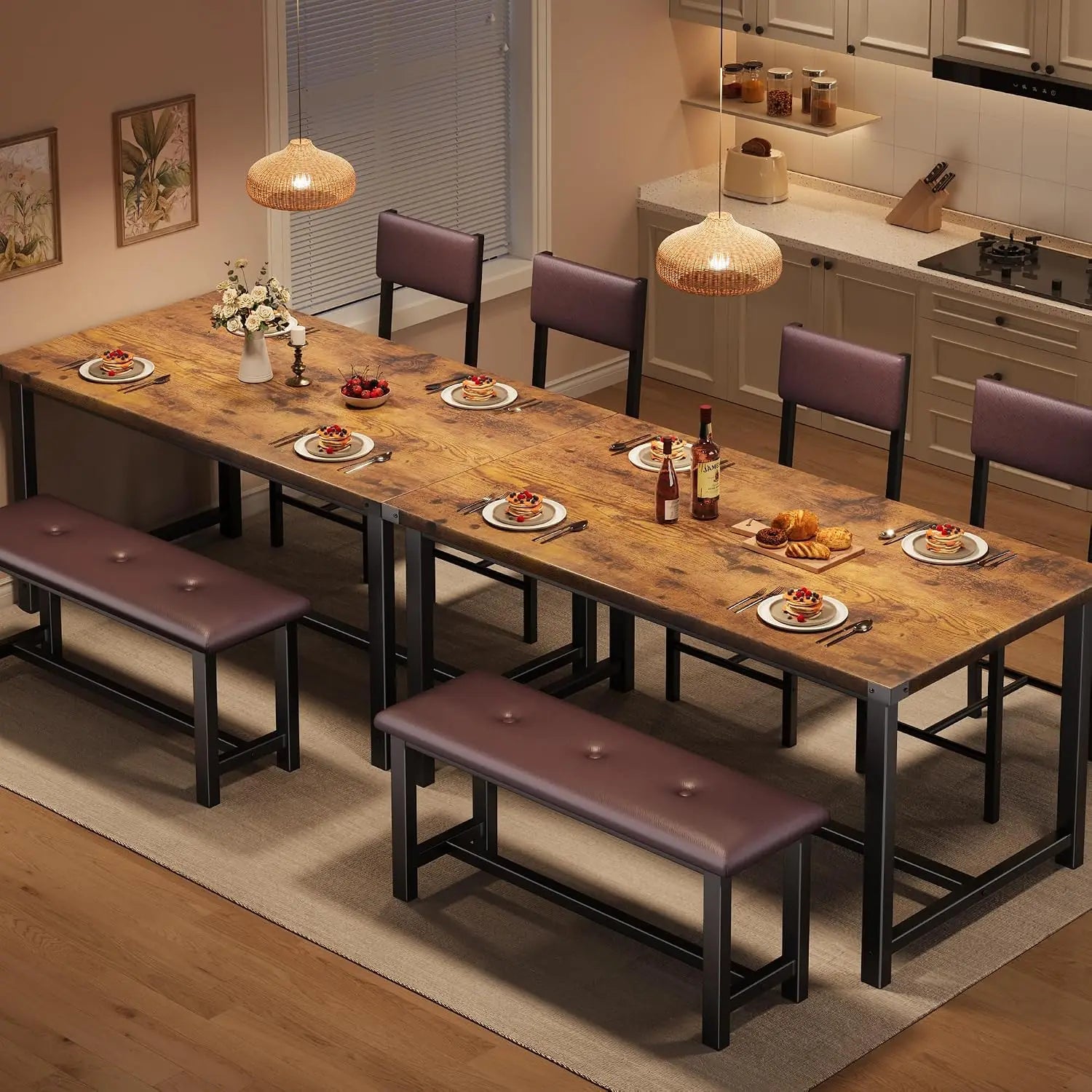 TWISTER.CK Dining Table Set for 4 — Wood Kitchen Set with Bench & Chairs