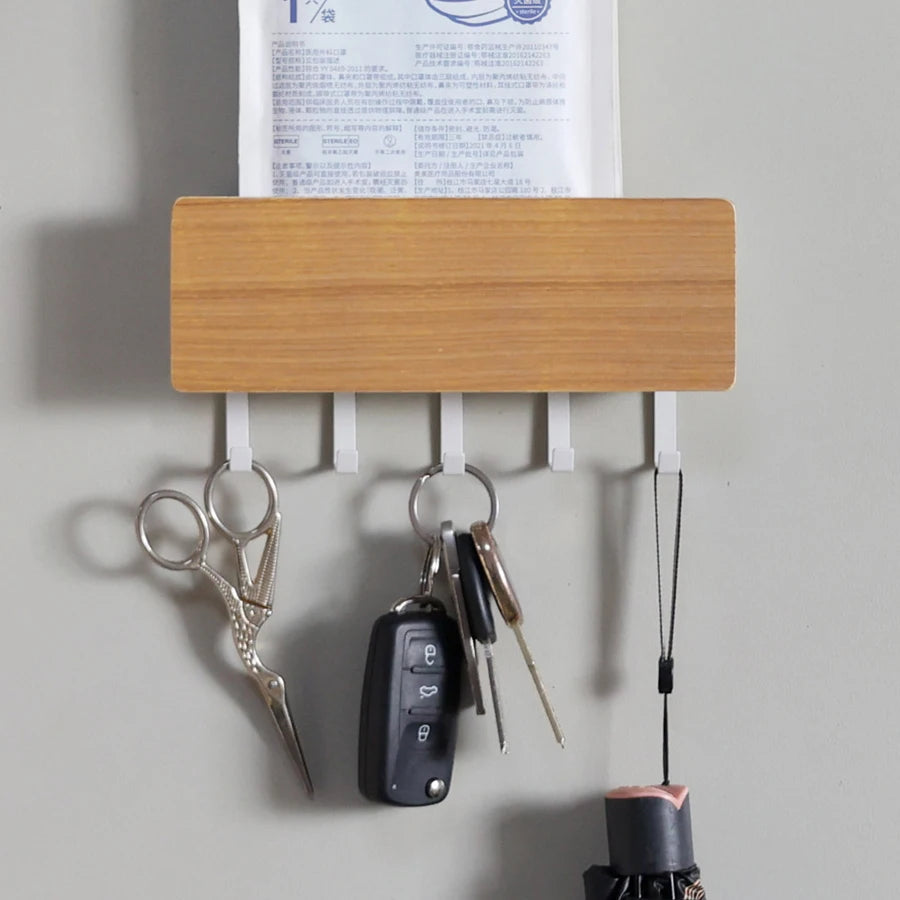 Bamboo Wall Hanging Key Holder — Multi-Hook Organizer for Home Decor