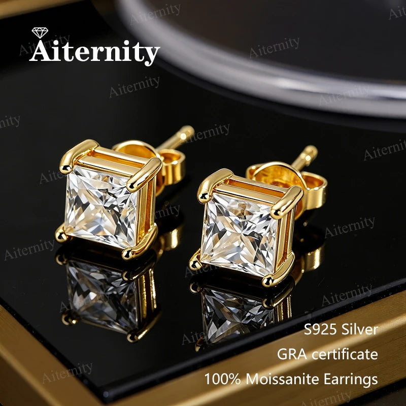 AITERNITY Moissanite Stud Earrings — Elegant S925 Silver Wedding Jewelry