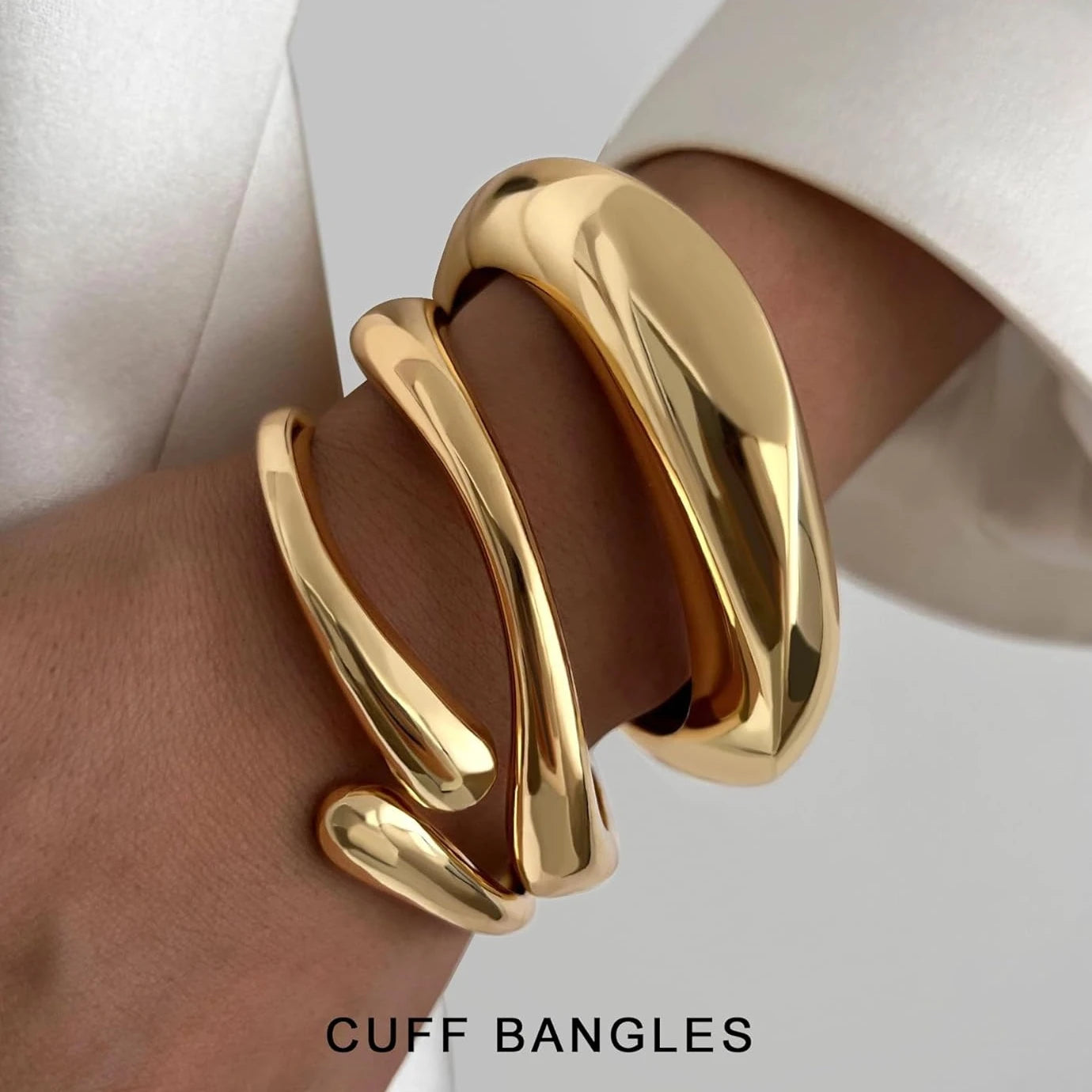 YILUOCD Chunky Water Drop Cuff Bracelets — 3-Piece Gold Plated Bangle Set