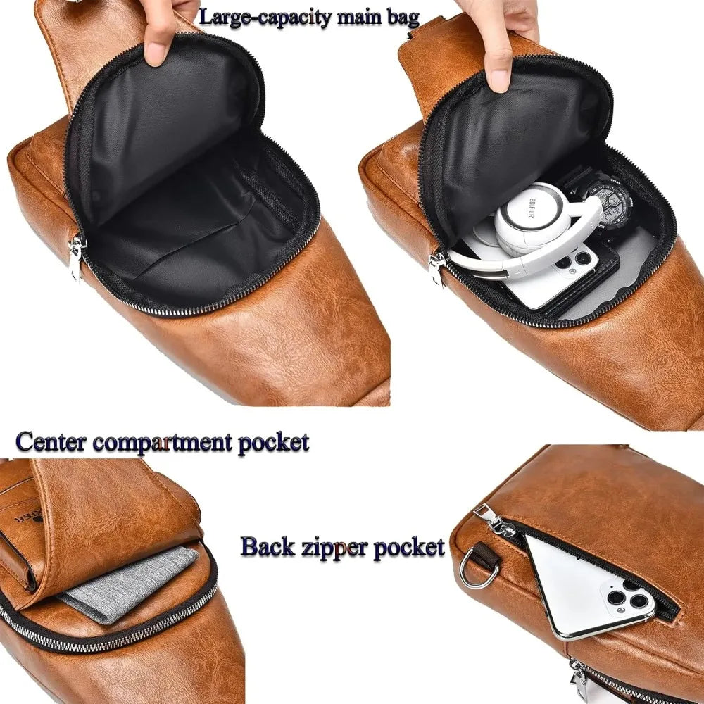 PU Leather Crossbody Sling Bag — Compact Chest Bag for Travel & Daily Use