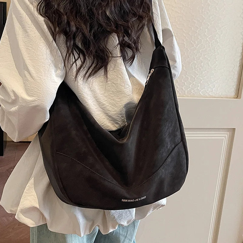Large Capacity PU Leather Hobo Bag — Soft Crescent Shoulder & Crossbody Purse