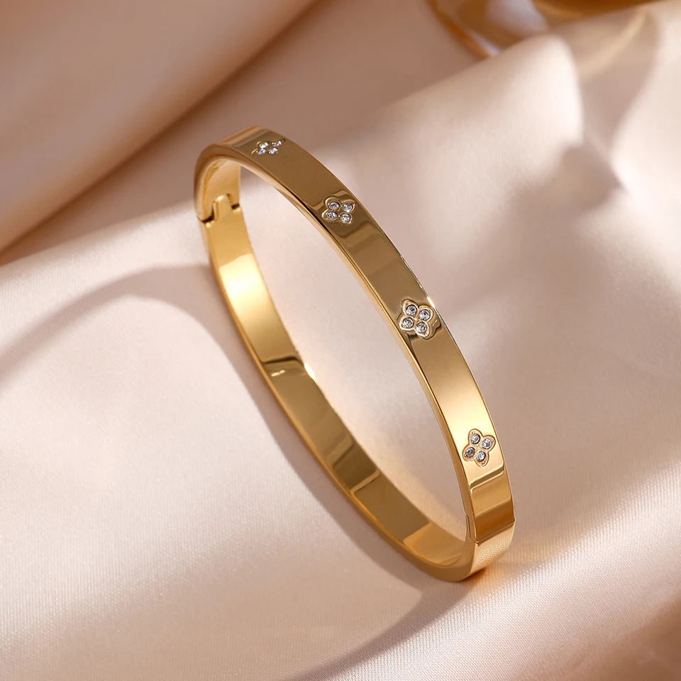Sparkling Zirconia Stainless Steel Bracelet Set — Stackable Cuff Bangles for Women