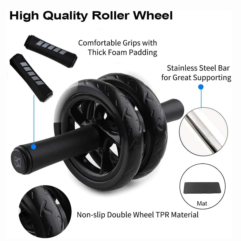 Double-Wheeled Ab Roller — Core Strength Training Set with Knee Pad