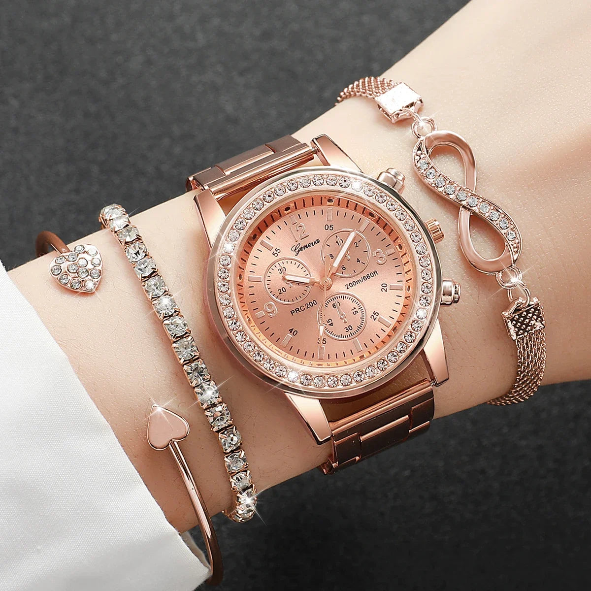 Women's Rhinestone Quartz Watch & Bracelet Set — Elegant Jewelry Accessory Kit