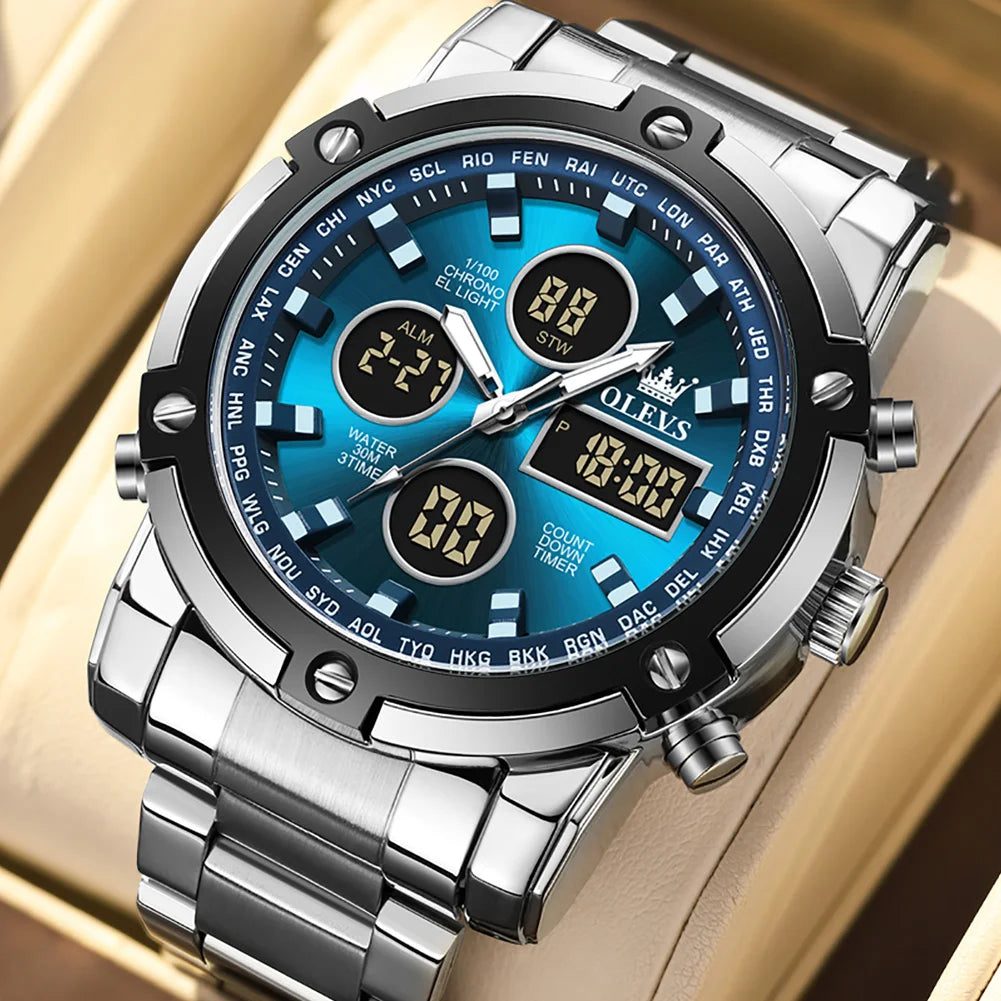 OLEVS Men's Multifunctional Digital Watch — Waterproof Stainless Steel Wristwatch