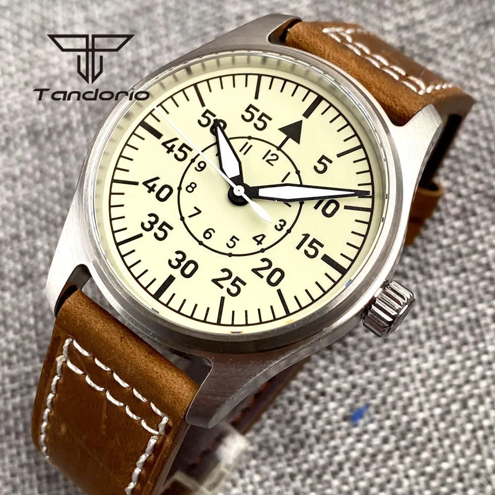 Tandorio Men's Mechanical Pilot Watch — Luminous Automatic Steel Wristwatch