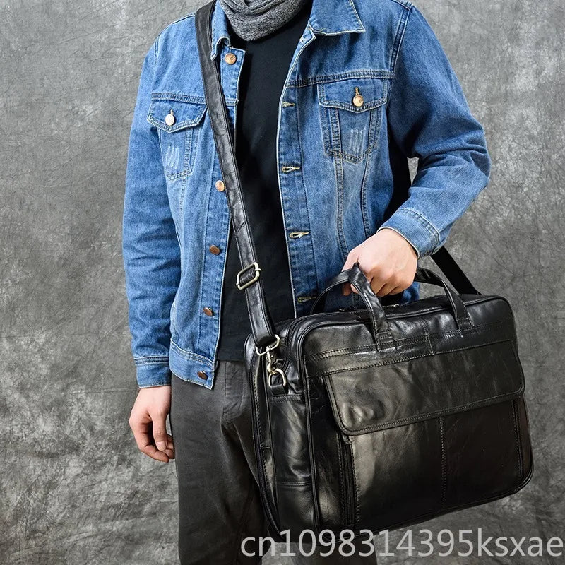 miflame Men's Leather Briefcase — Large Capacity Laptop Messenger Bag