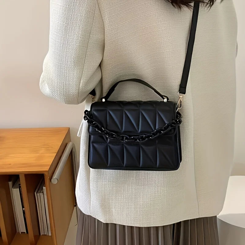 Women's Fashionable Crossbody Bag — Solid Color Handbag with Adjustable Strap