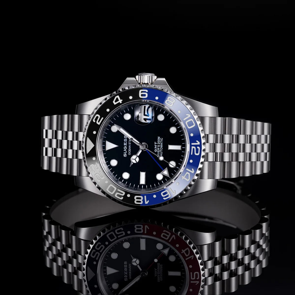 SUGESS GMT Diving Watch — Automatic Mechanical Peacock Movement