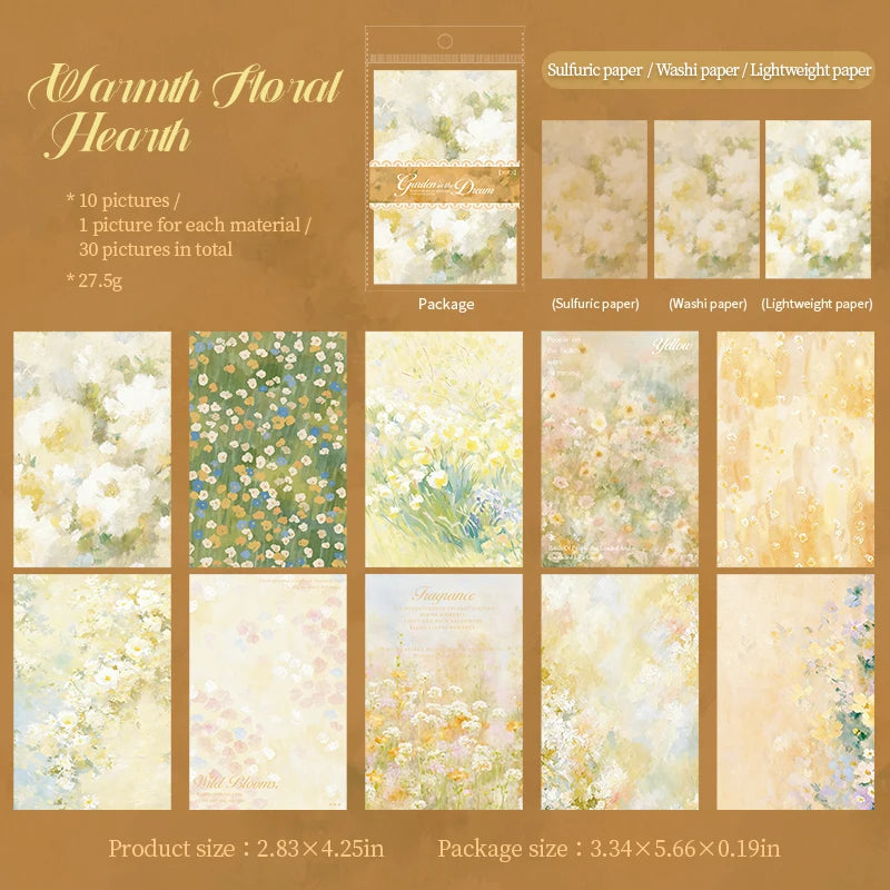 Vintage Garden Dream Writing Paper — 30pcs Retro Scrapbooking Material