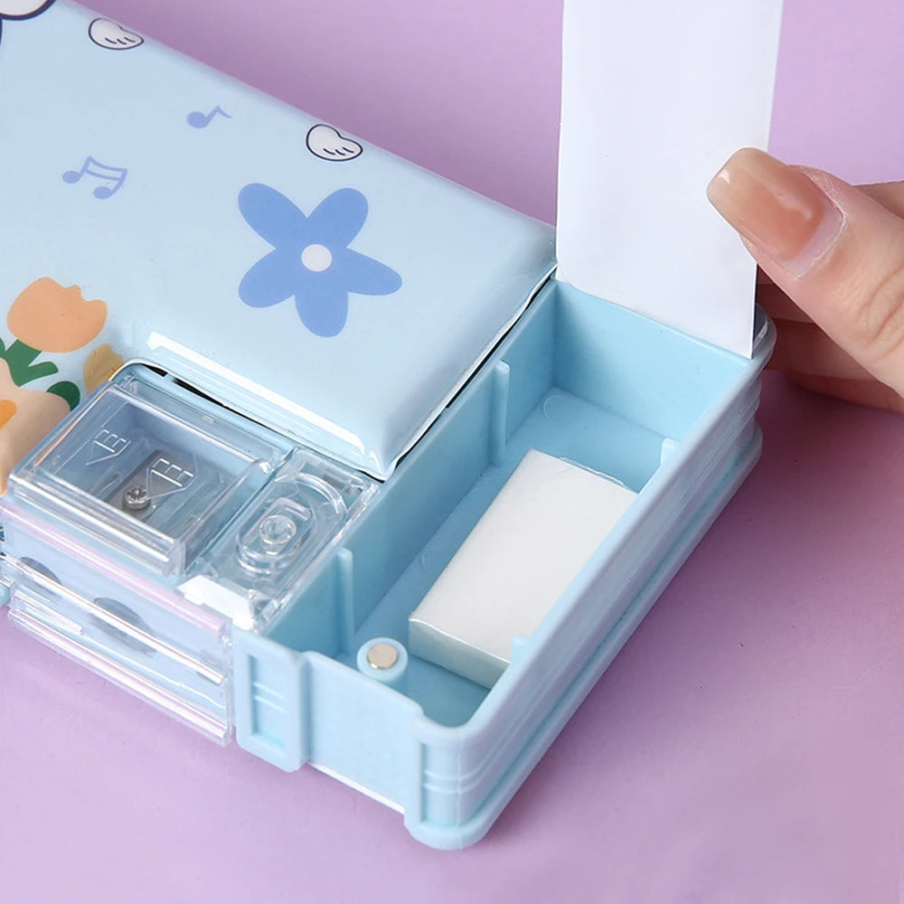 Cartoon Stationery Pencil Case — Cute Plastic Storage Box with Sharpener