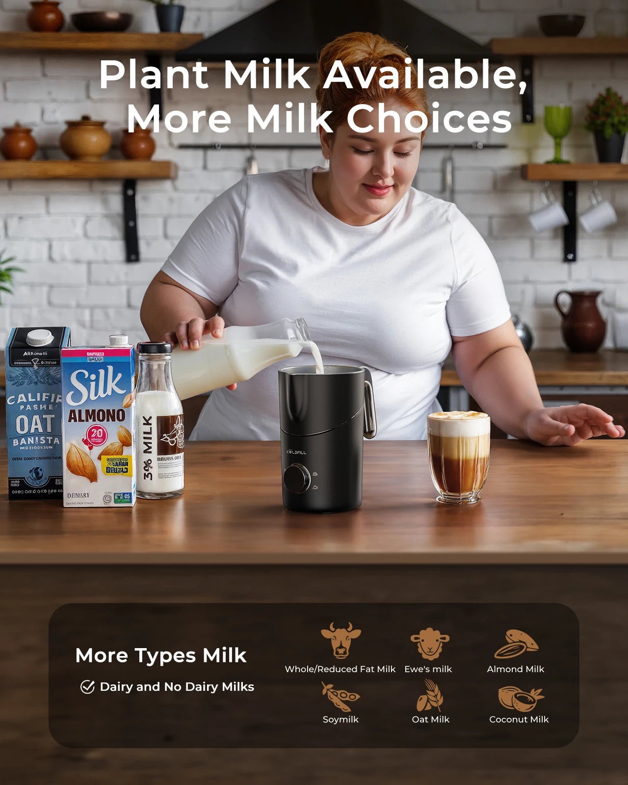 Electric Milk Frother — 6-in-1 Automatic Rotary Foamer for Coffee