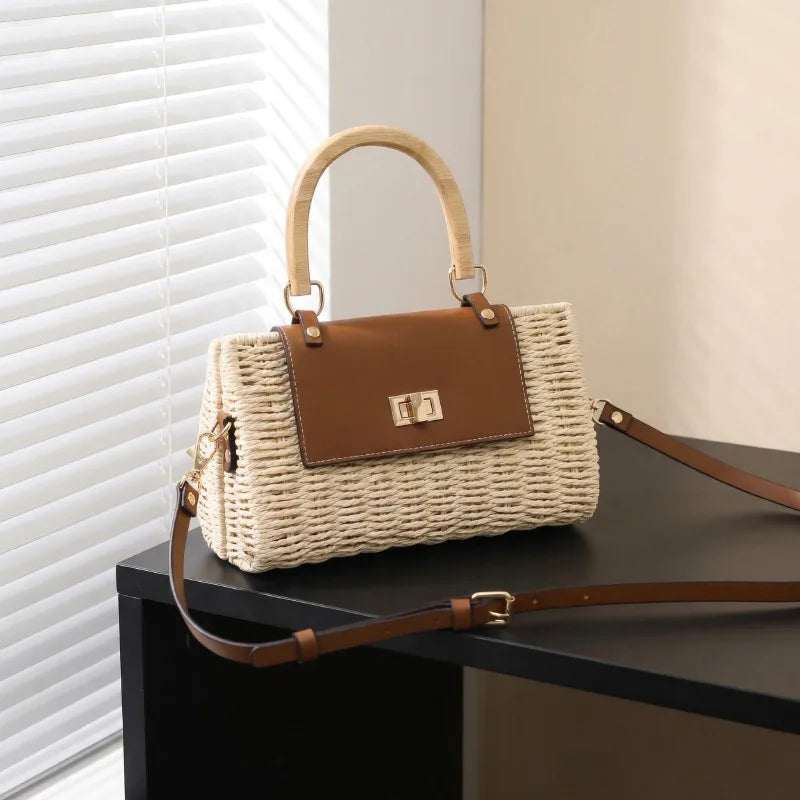 miflame Woven Straw Shoulder Bag — Boho Crossbody for Summer Vacations