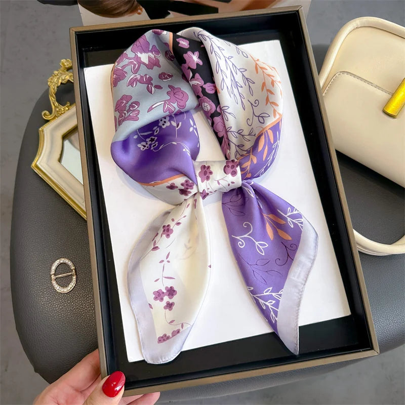 SENAIFEI Printed Silk Scarf — Luxury Square Shawl & Decorative Headband