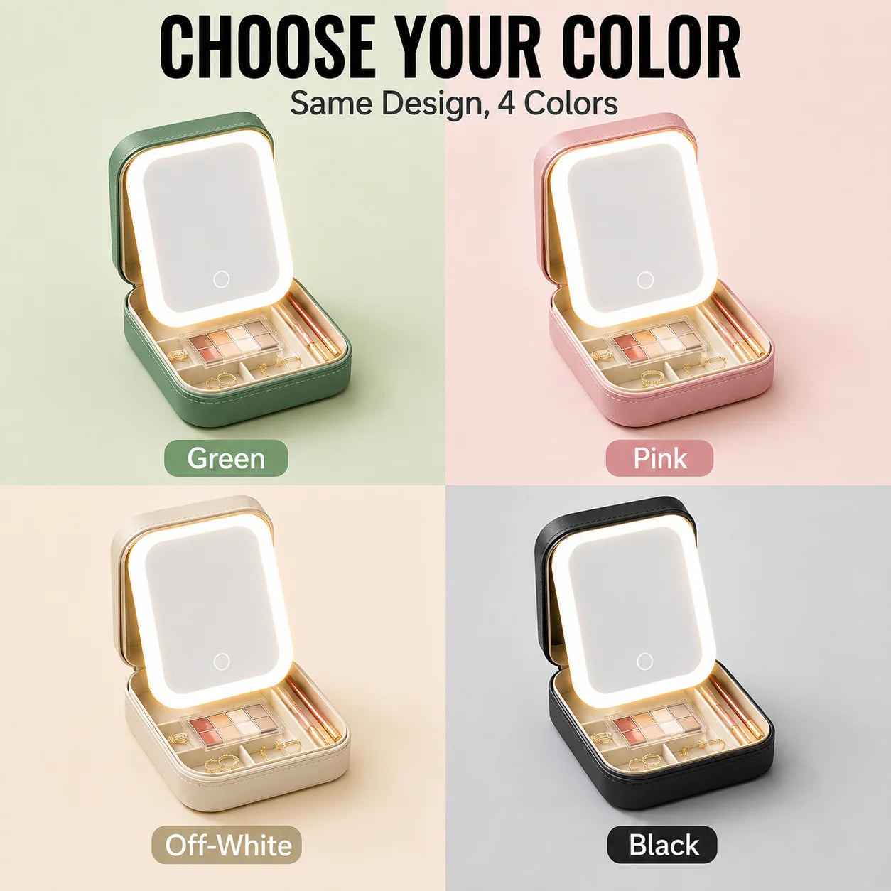 2-in-1 LED Makeup Mirror — Portable Jewelry Storage Box & Travel Light