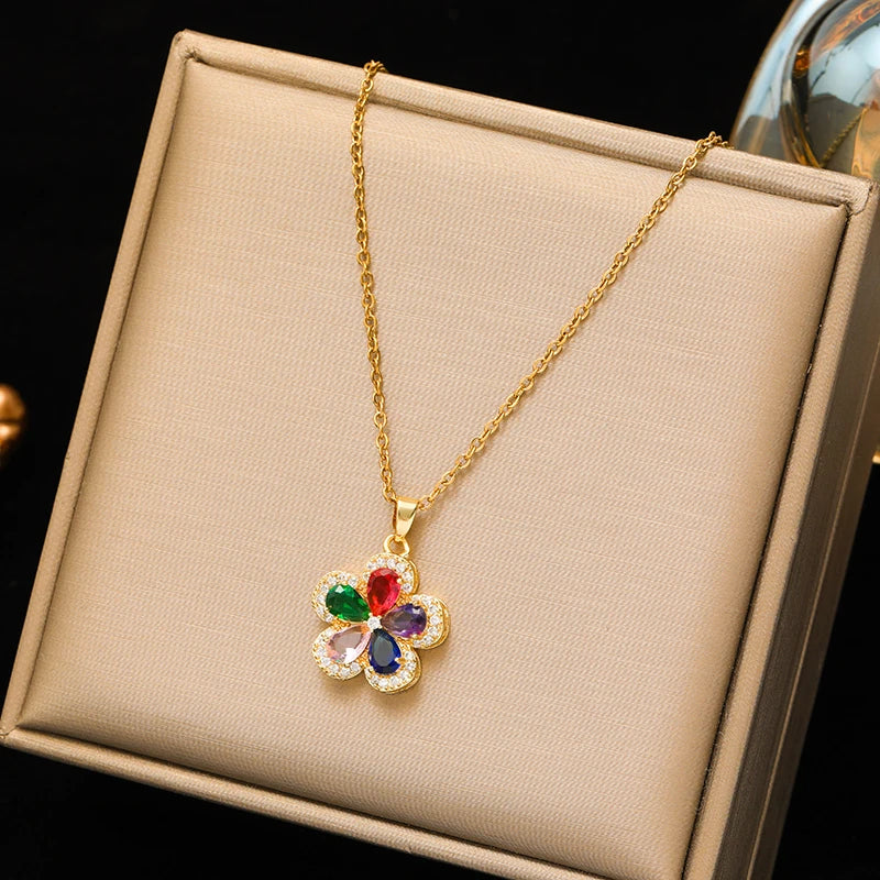 EILIECK Moon Pearl Zircon Puppy Pendant Necklace — Trendy Stainless Steel Jewelry
