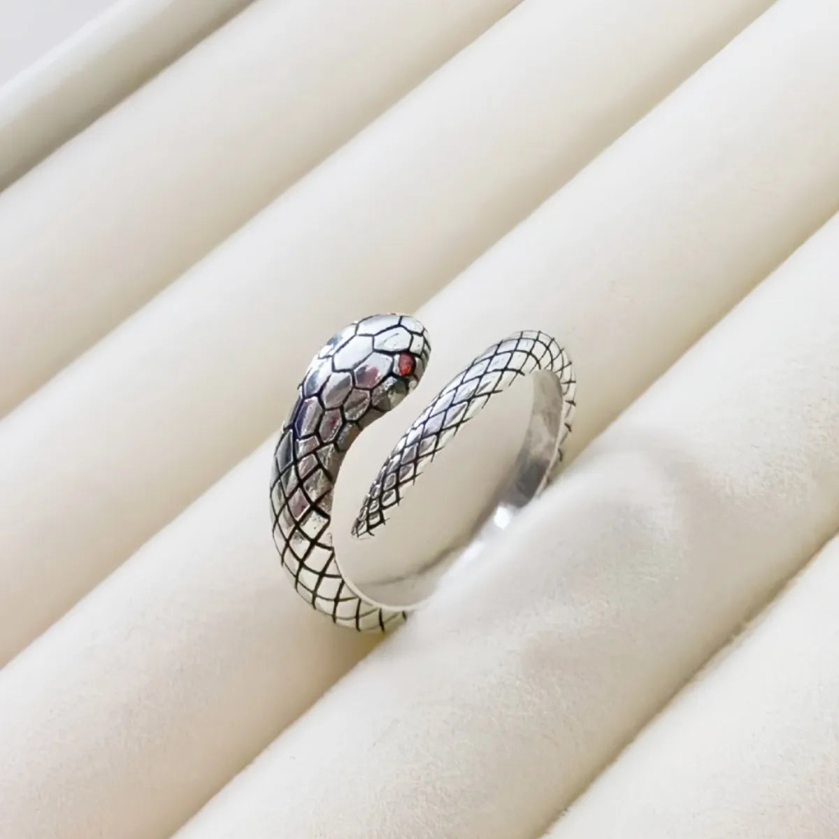 925 Sterling Silver Red Snake Ring — Adjustable Zircon Stackable Jewelry