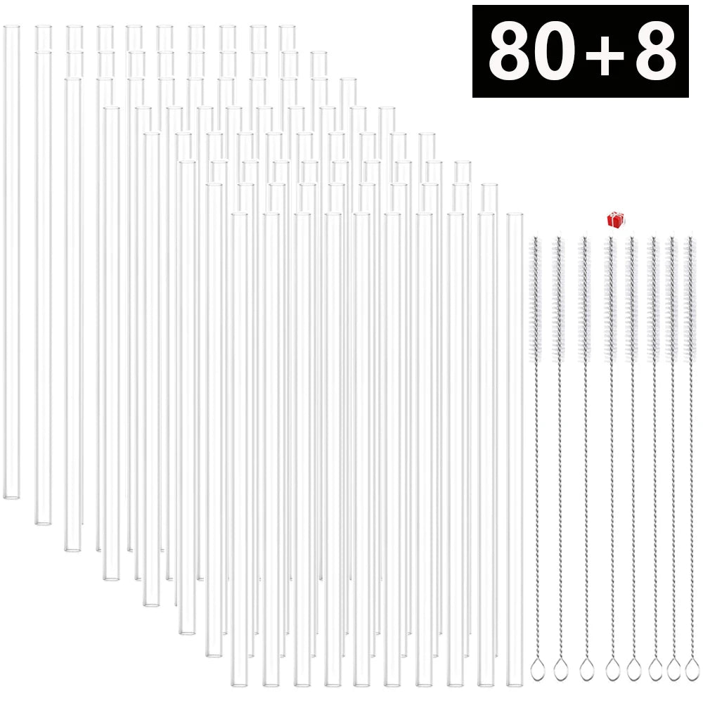 Reusable Plastic Replacement Straws — Clear 30cm Straws with Cleaning Brush