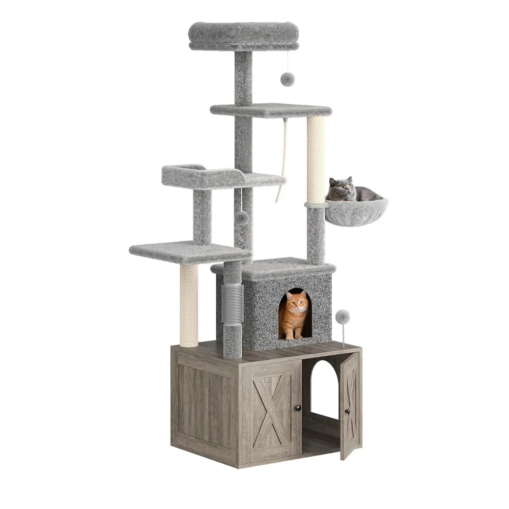 3-in-1 Modern Cat Tree — Hidden Litter Box & Activity Center