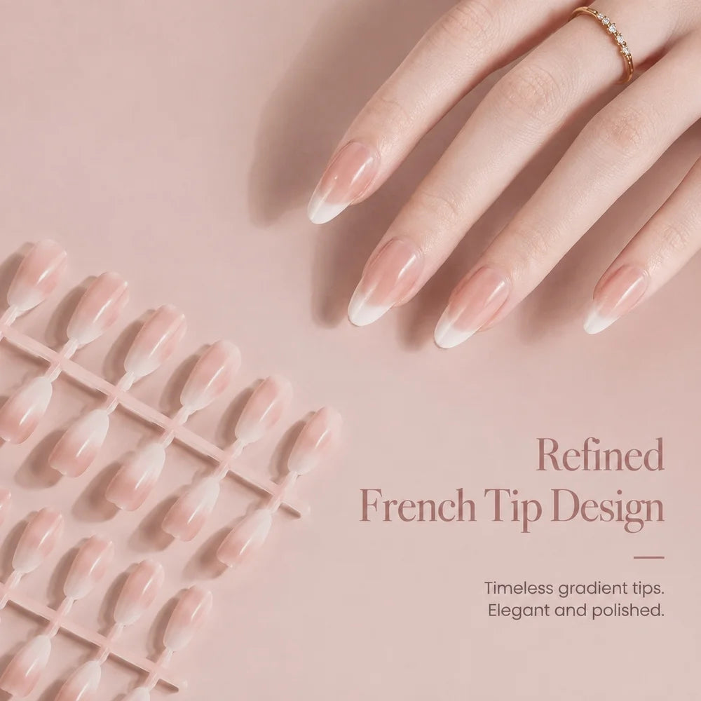 HotPress Nude Ombre Press On Nails — Almond Shape Gradient French Tip Set