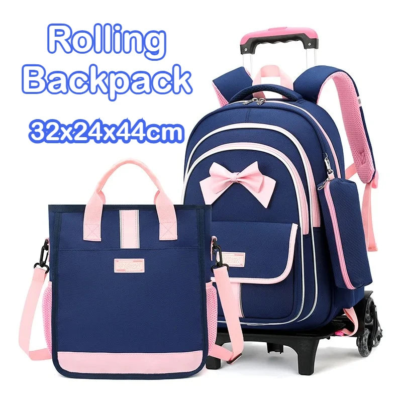 Kids Rolling Backpack Set — 3-Piece Trolley School Bag with Shoulder Bag