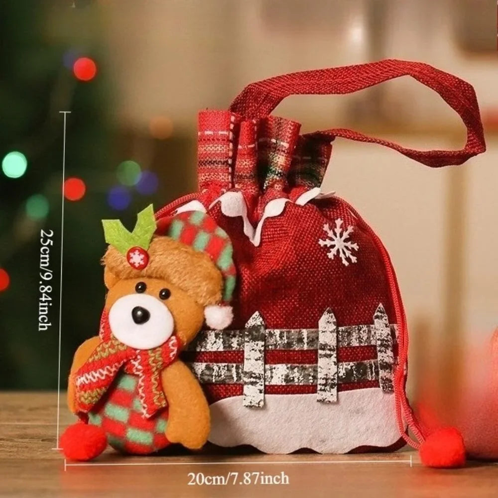 Christmas Drawstring Gift Bags — Reusable Fabric Pouch Set for Favors