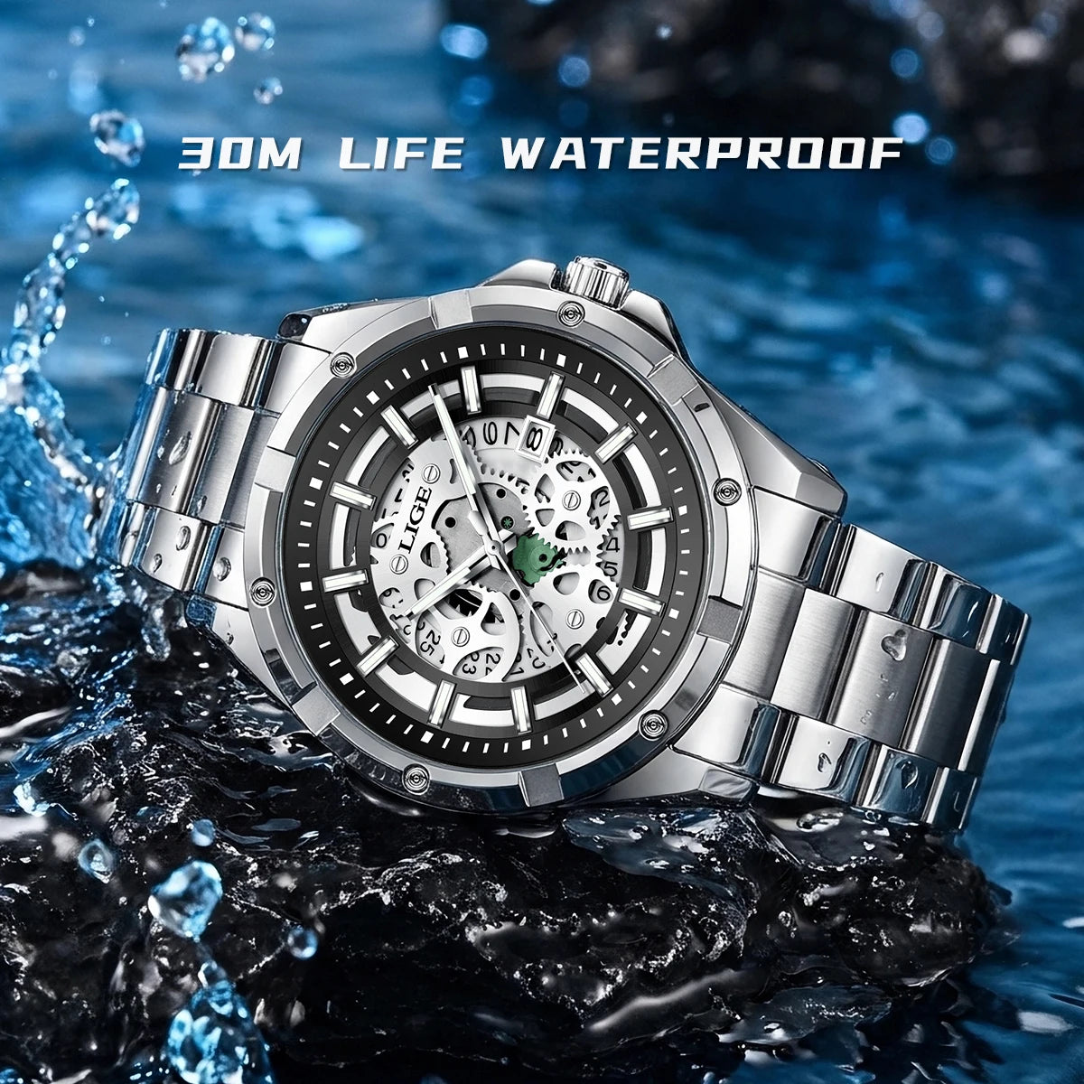 LIGE Men's Business Quartz Watch — Waterproof Stainless Steel with Luminous Hands