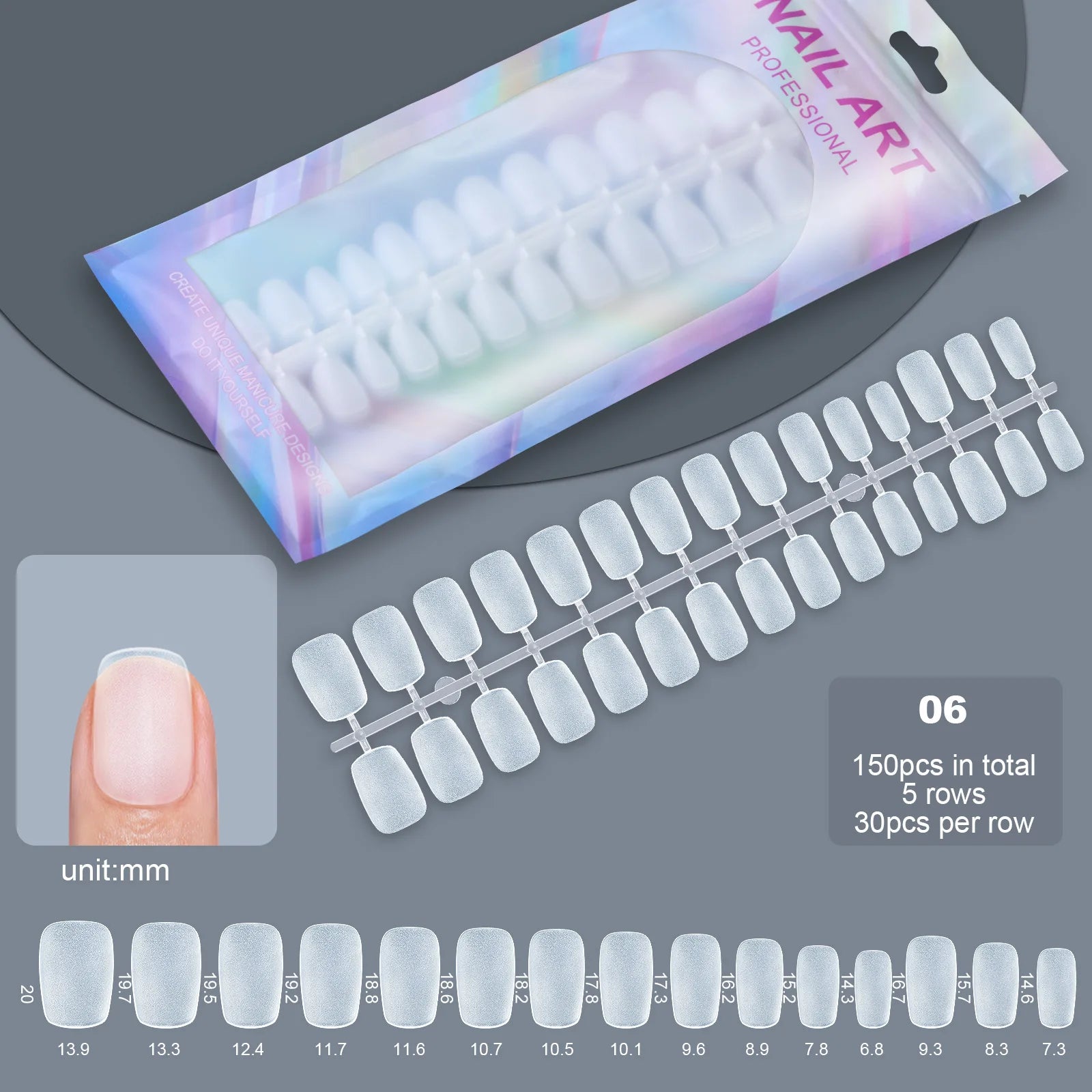 Press On Nails Set — Frosted Full Cover Fake Nail Tips, 150 Pieces