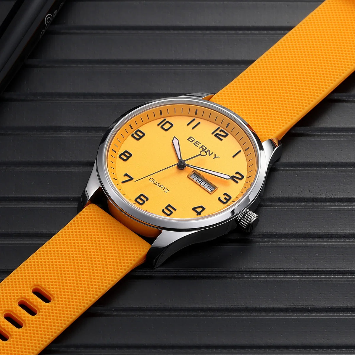 BERNY Men's Quartz Sport Watch — Casual Silicone Strap with Calendar