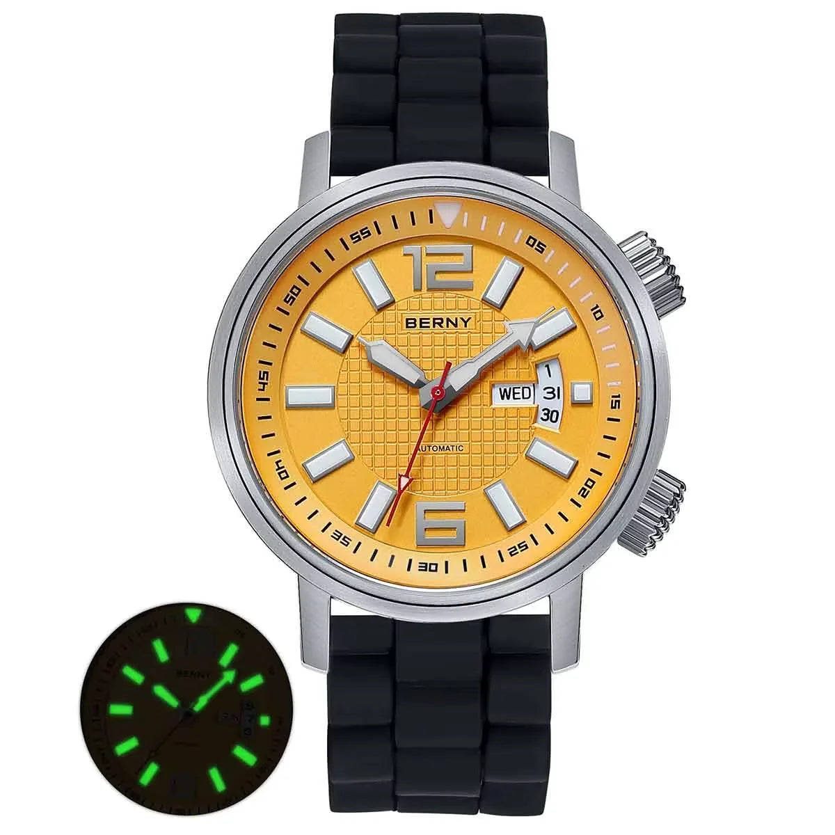 BERNY Automatic Diver Watch — 20ATM Waterproof Mechanical Wristwatch