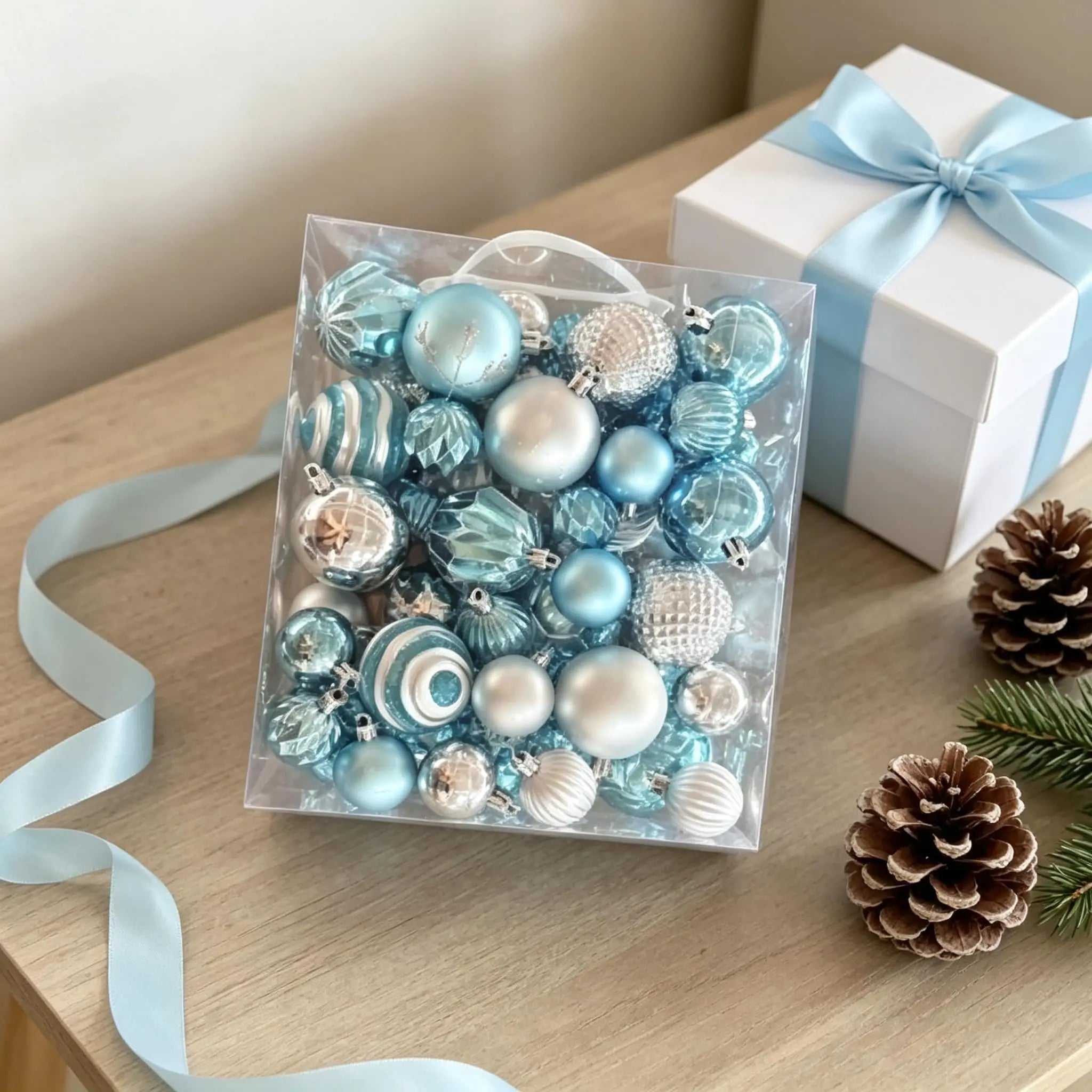 Shatterproof Christmas Ball Ornaments — 12-Piece Light Blue Bauble Set