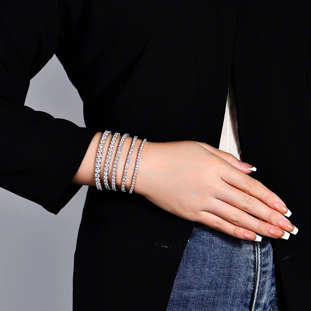 ATTAGEMS Moissanite Tennis Bracelet — Round Cut VVS1 Gemstone Jewelry