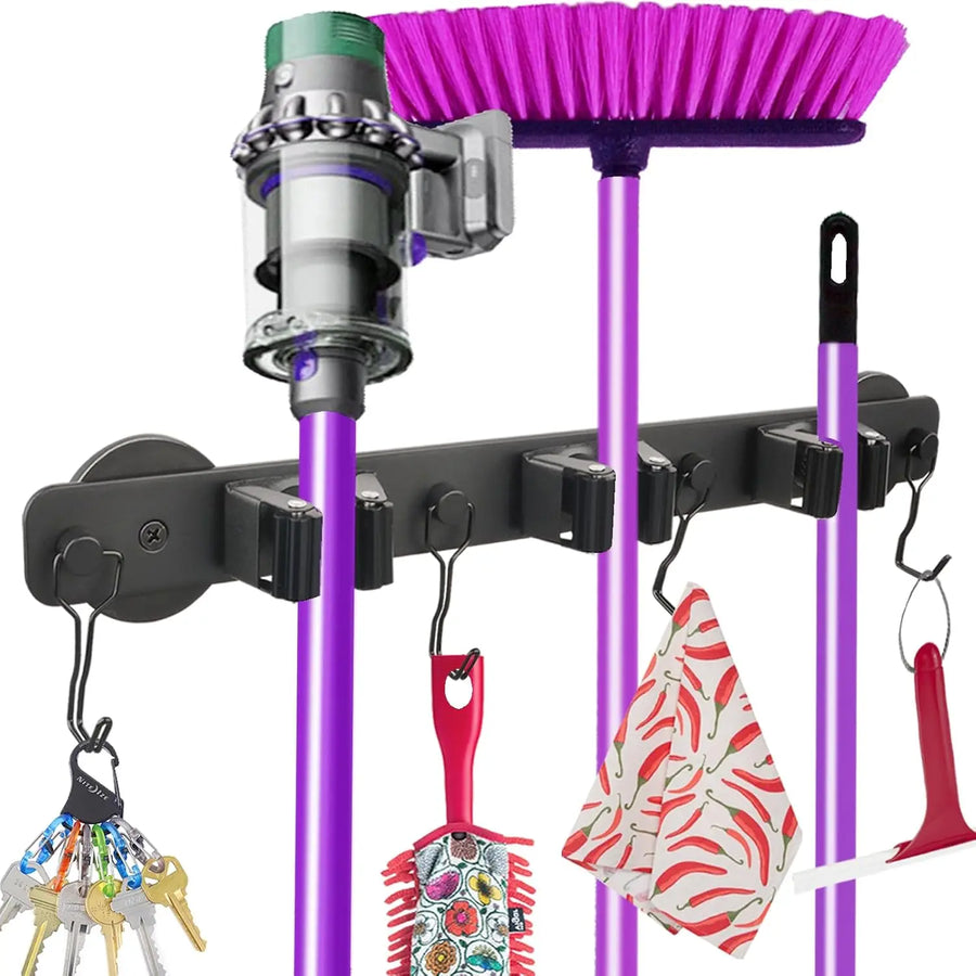 Heavy Duty Mop and Tool Organizer — No-Drill Suction Cup Rack