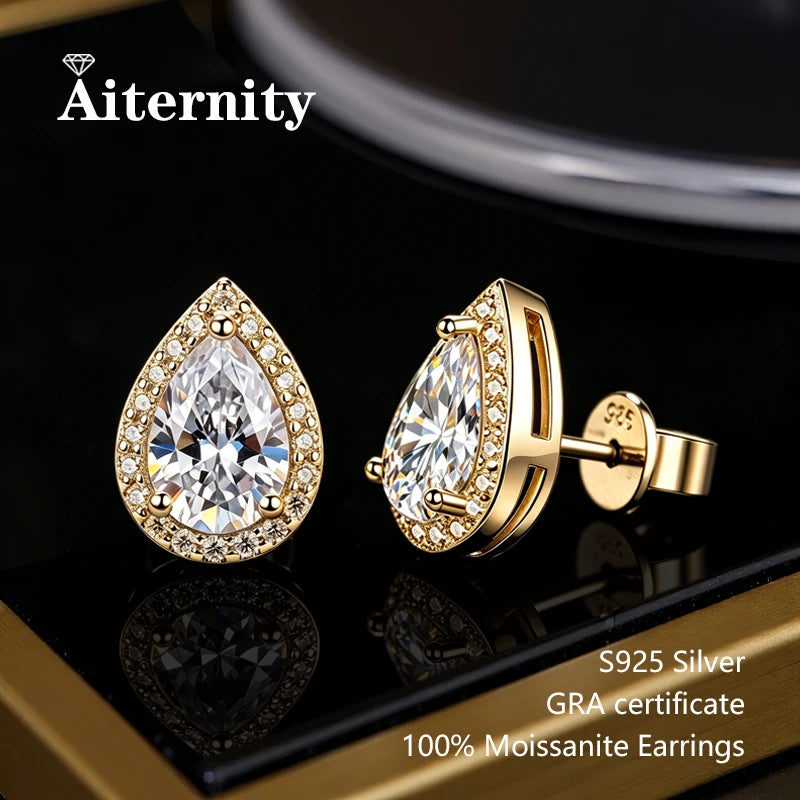 AITERNITY Moissanite Stud Earrings — Elegant S925 Silver Wedding Jewelry