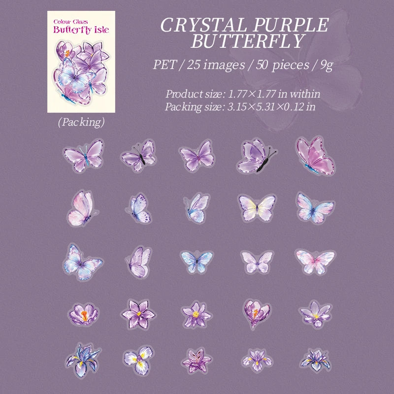 Crystal Butterfly Flower Stickers — Aesthetic Decor for Scrapbooking & Journals
