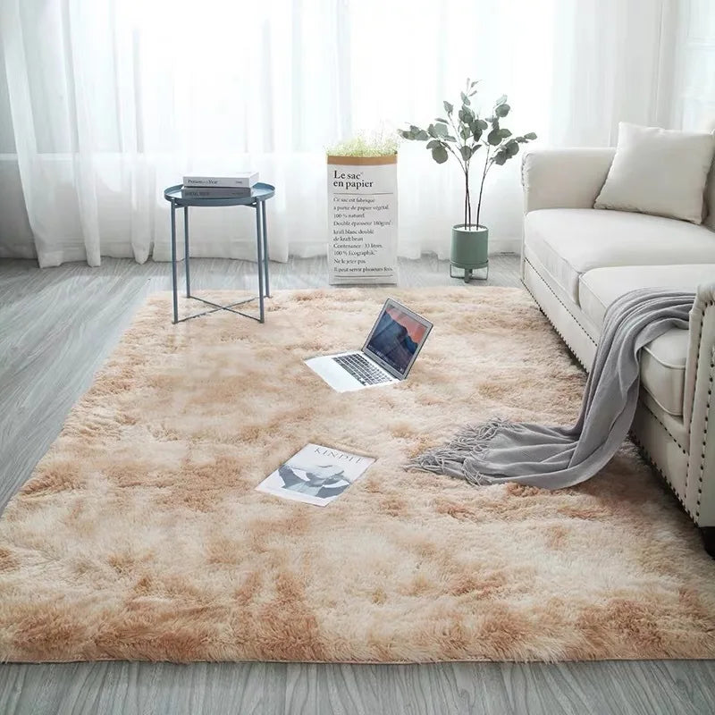 VIKAMA Tie-Dyed Fluffy Carpet — Plush Bedside Rug & Living Room Mat