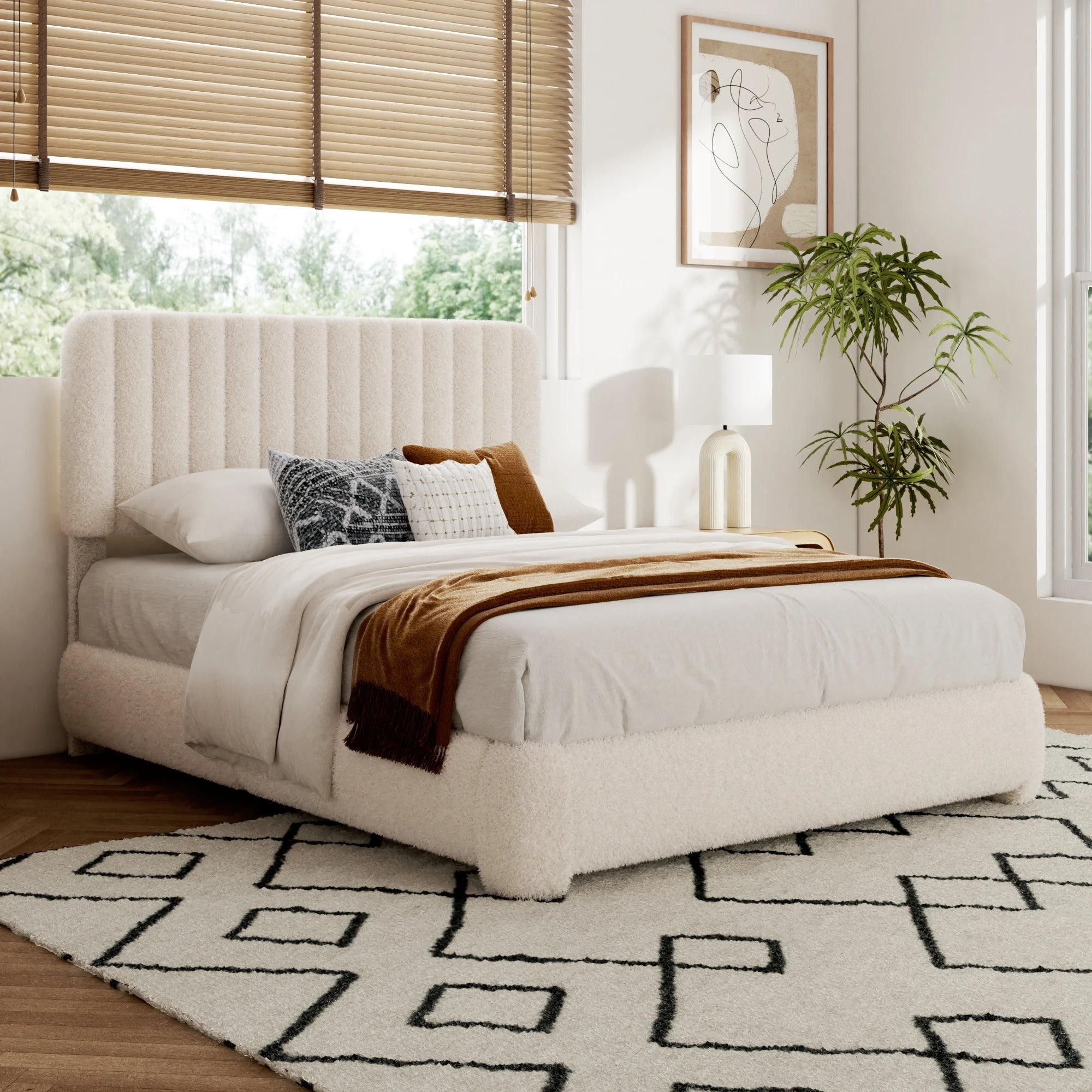 Sismplly Upholstered Boucle Bed Frame — Adjustable Headboard & Noise-Free Design