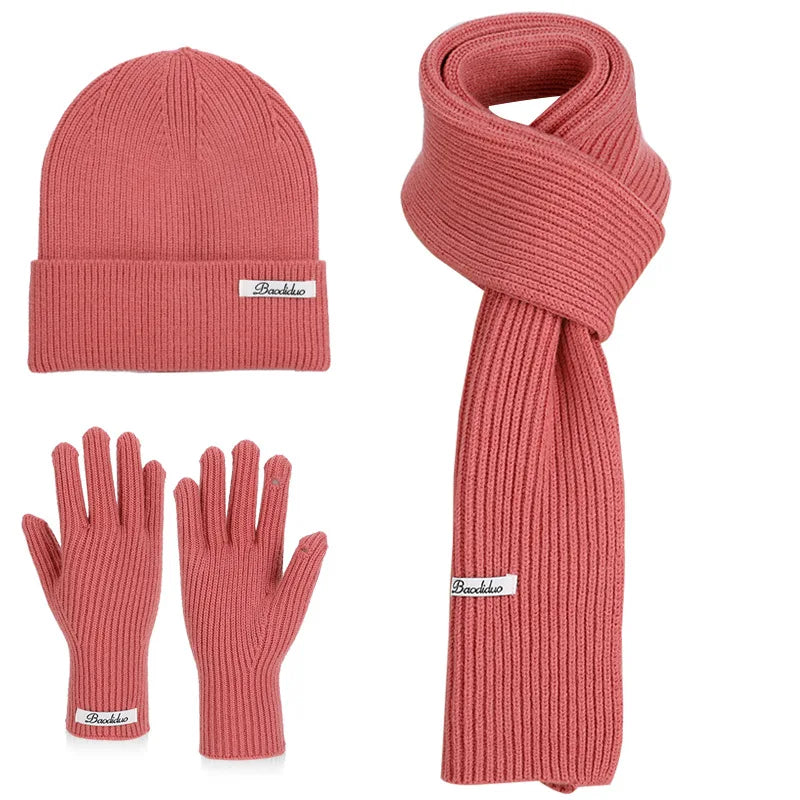 KINIJA Women's Knitted Winter Set — Warm Hat, Scarf, and Gloves Trio