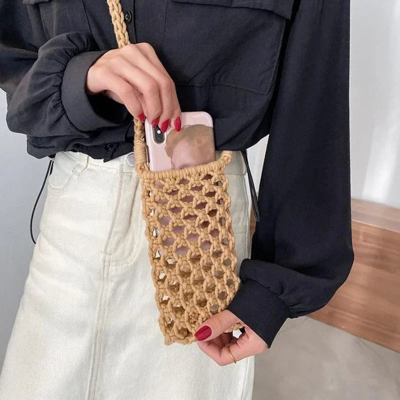 dawndesslo Woven Crochet Crossbody Phone Bag — Lightweight Braided Shoulder Purse