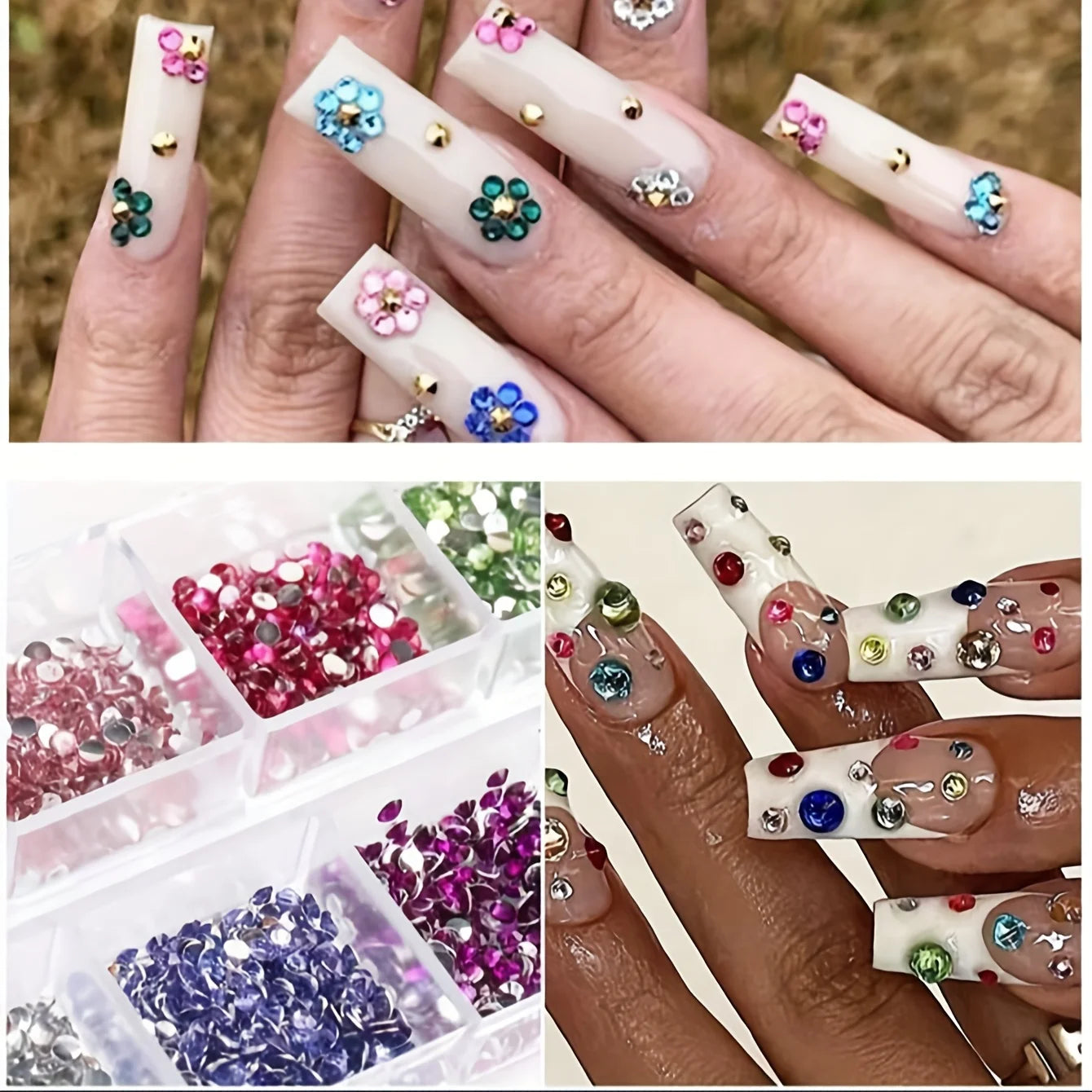 Crystal Rhinestone Nail Art Set — 12 Grid Shimmering Gemstones for Crafts