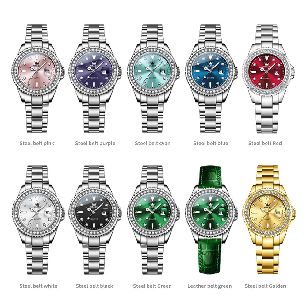 OLEVS Luxury Women's Quartz Watch — Stainless Steel Diamond Scale Bracelet