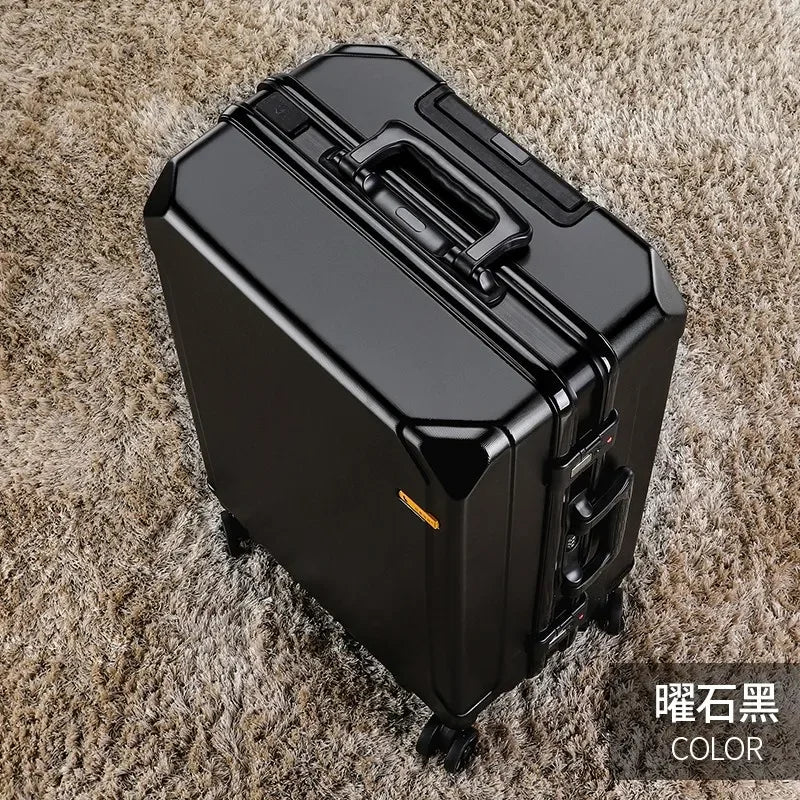 Aluminum Frame Rolling Luggage — USB Charging Suitcase with Password Lock