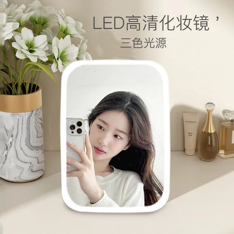 LED Makeup Mirror — Rechargeable Desktop Fill Light, Foldable Design