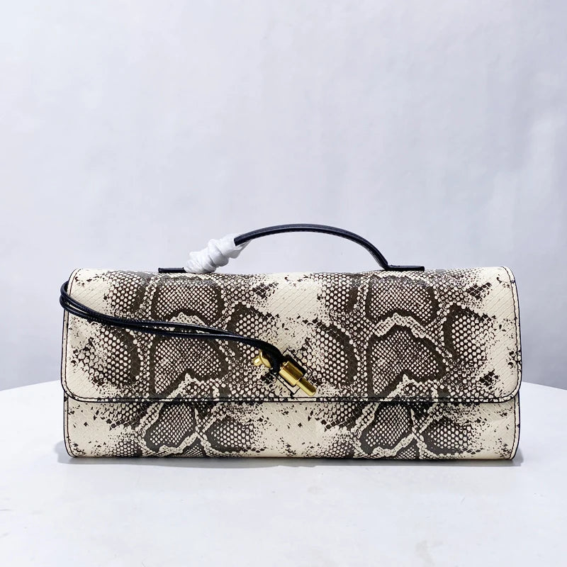 Elegant Snake Pattern Clutch Bag — Sequined Evening Handbag with Top Handle