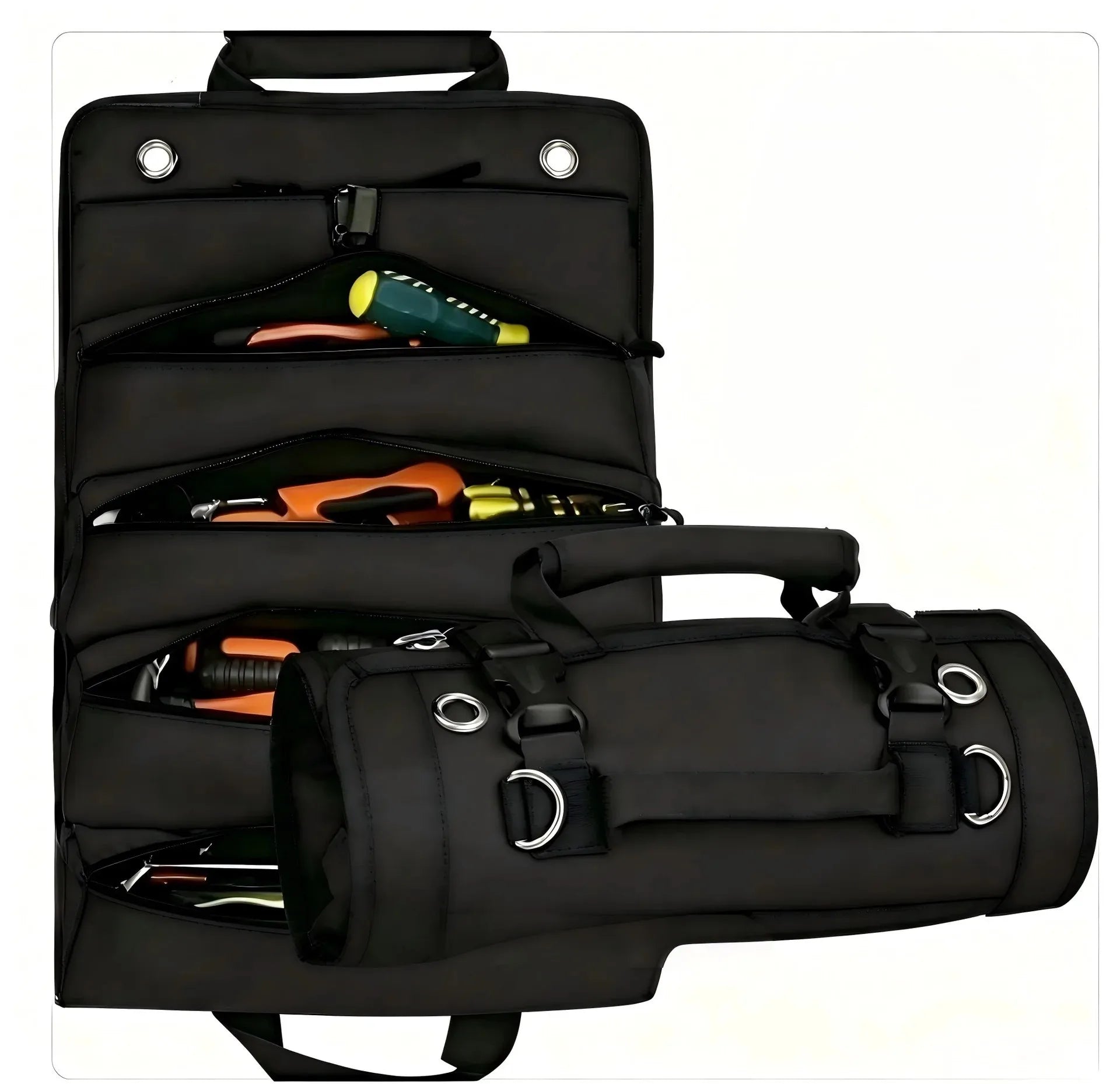 HOMEFISH Tool Bag Organizer — Heavy Duty Roll Up Storage with Detachable Pouches