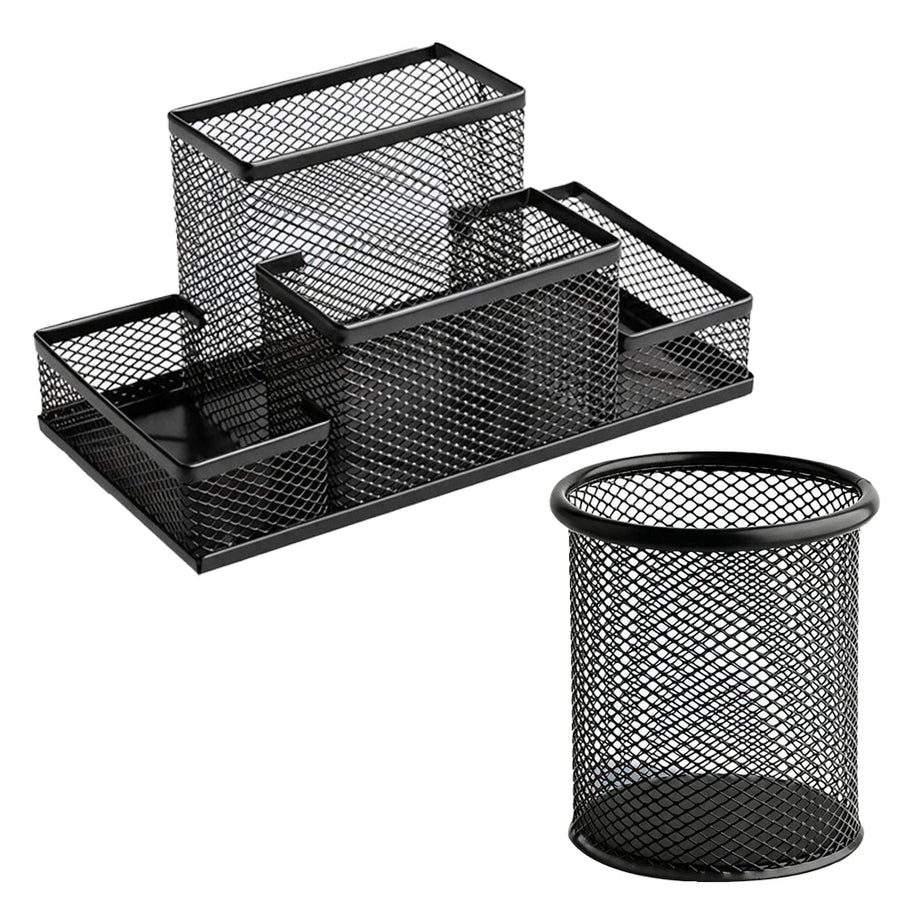 Mesh Desk Organizer — Multi-Compartment Stationery Caddy for Office & Study
