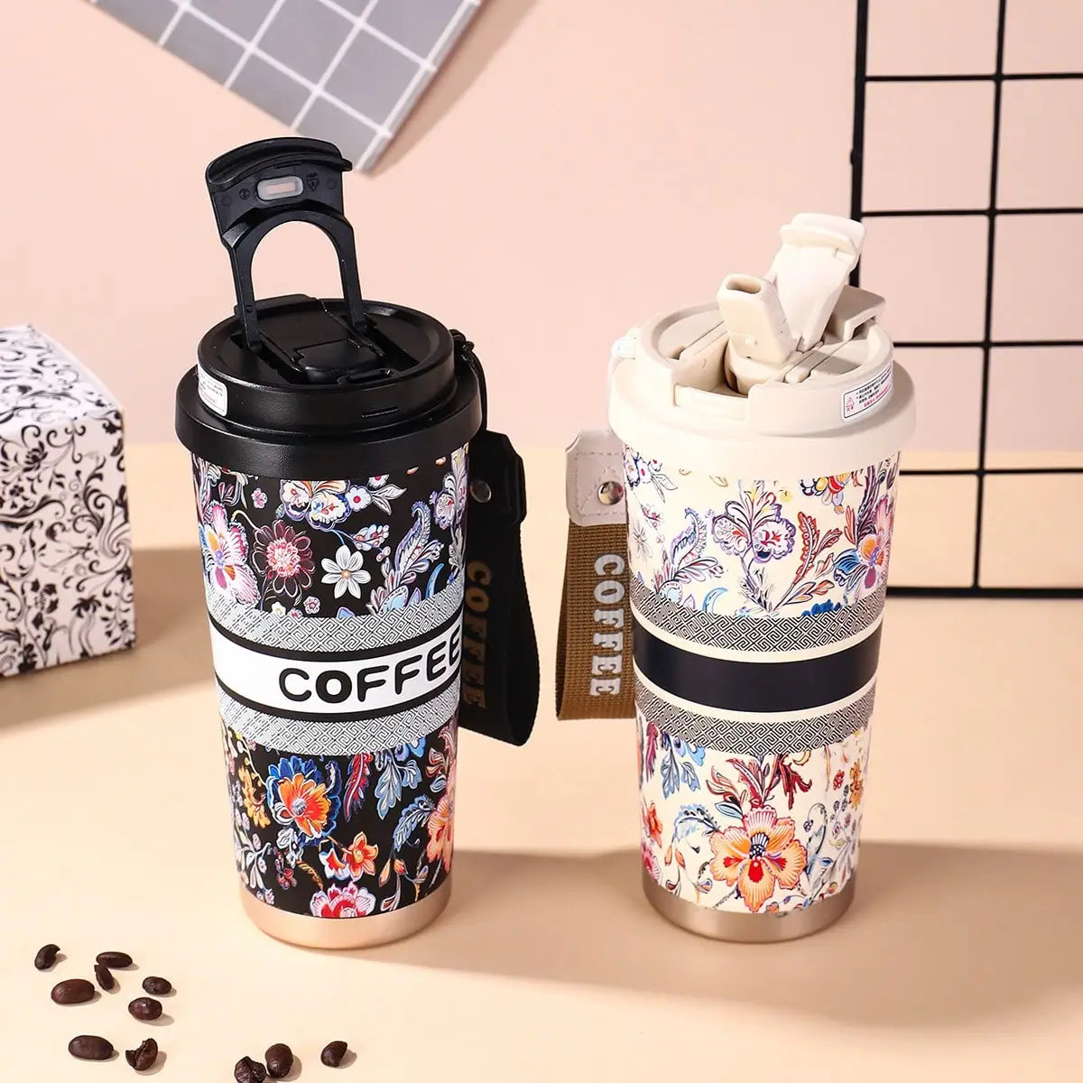 Insulated Stainless Steel Coffee Tumbler — Leakproof Travel Mug with Lanyard