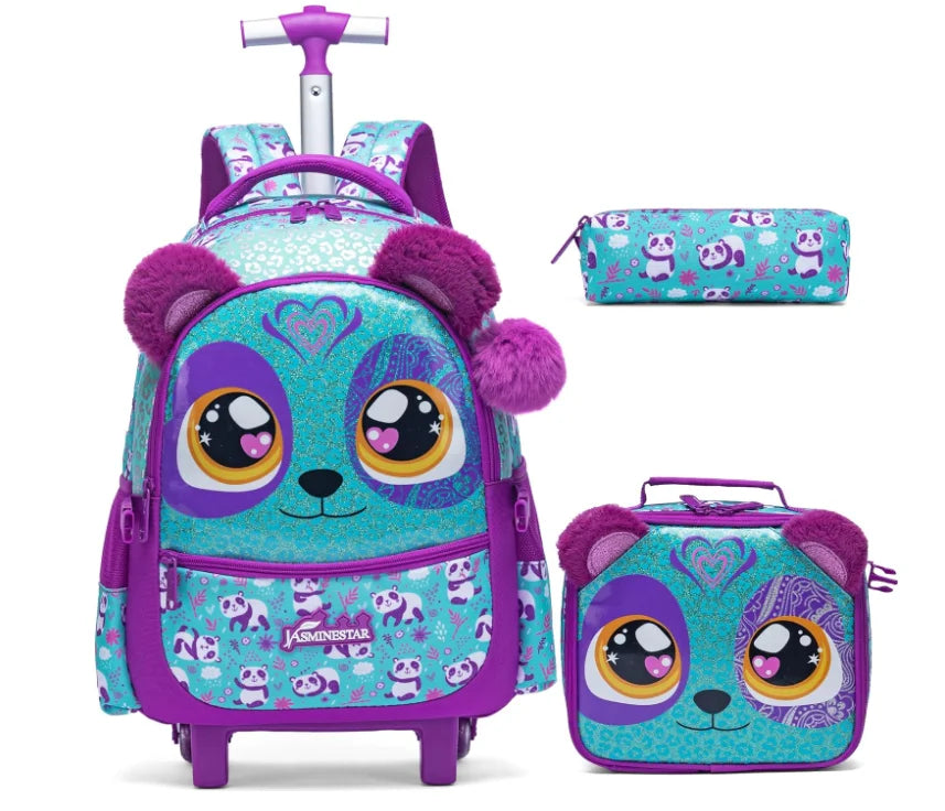 Children's 3-in-1 Travel Trolley Backpack — Wheeled School Luggage with Lunch Bag